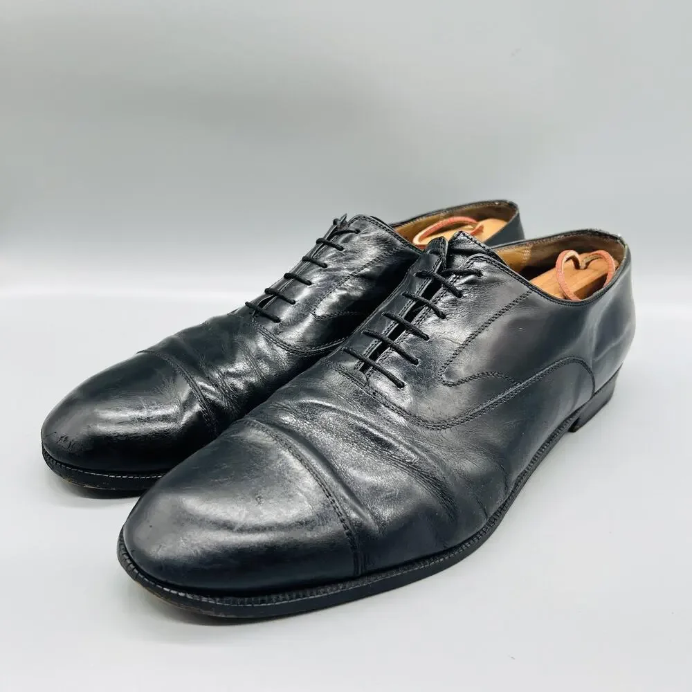 Salvatore Ferragamo Shoes Mens 13 Black Leather Cap Toe Oxford Dress Slip On